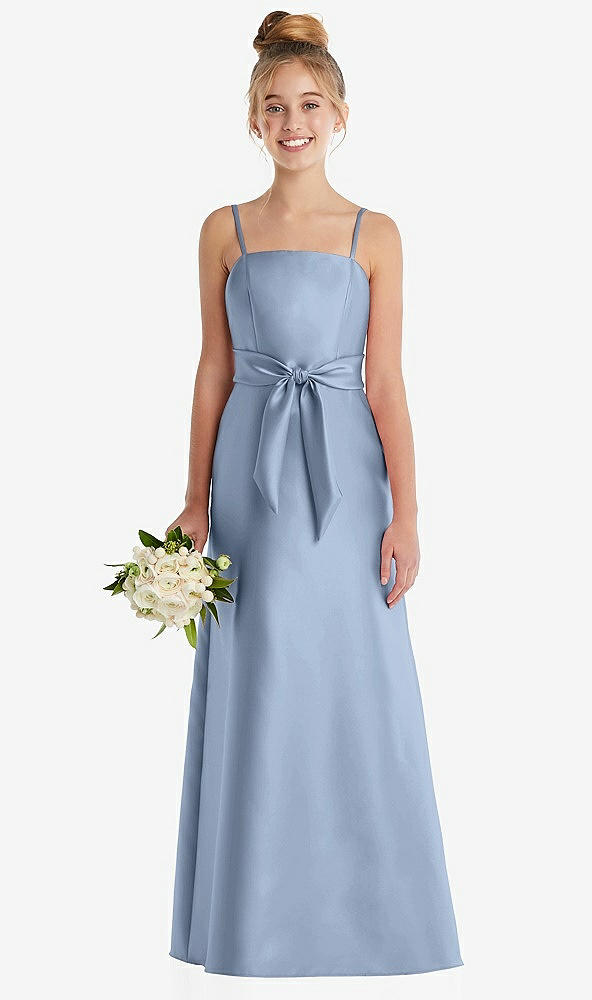 Front View - Cloudy Spaghetti Strap Satin Junior Bridesmaid Dress with Mini Sash