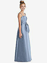 Side View Thumbnail - Cloudy Spaghetti Strap Satin Junior Bridesmaid Dress with Mini Sash