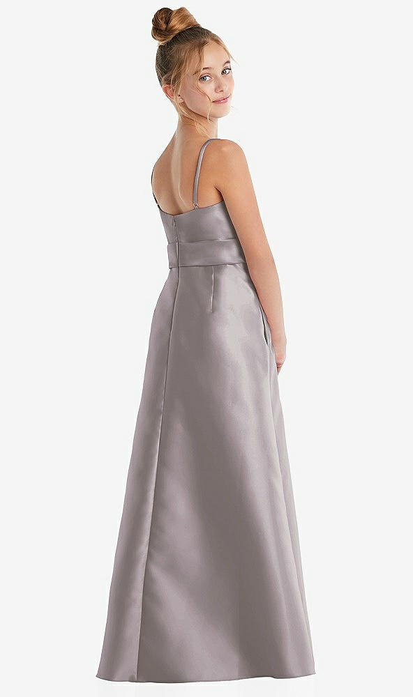 Back View - Cashmere Gray Spaghetti Strap Satin Junior Bridesmaid Dress with Mini Sash