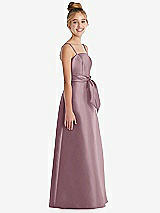 Side View Thumbnail - Dusty Rose Spaghetti Strap Satin Junior Bridesmaid Dress with Mini Sash