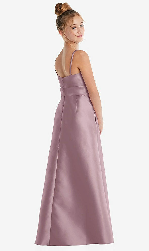 Back View - Dusty Rose Spaghetti Strap Satin Junior Bridesmaid Dress with Mini Sash