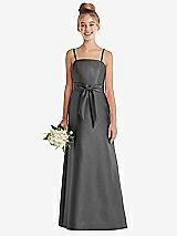 Front View Thumbnail - Gunmetal Spaghetti Strap Satin Junior Bridesmaid Dress with Mini Sash