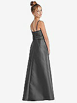 Rear View Thumbnail - Gunmetal Spaghetti Strap Satin Junior Bridesmaid Dress with Mini Sash