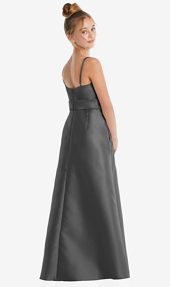 Back View - Gunmetal Spaghetti Strap Satin Junior Bridesmaid Dress with Mini Sash