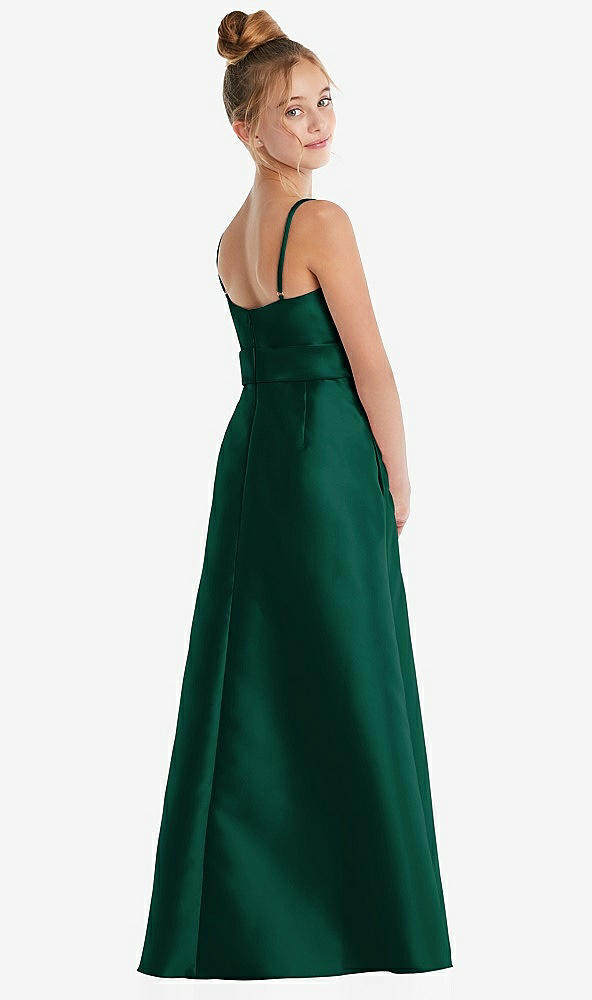 Back View - Hunter Green Spaghetti Strap Satin Junior Bridesmaid Dress with Mini Sash