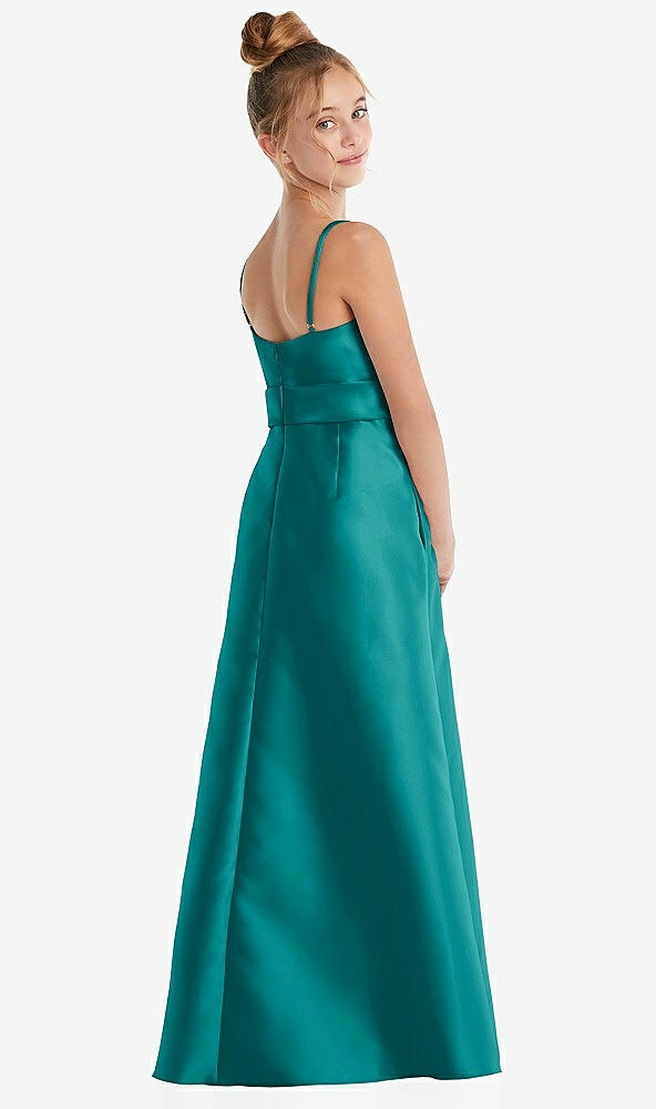 Back View - Jade Spaghetti Strap Satin Junior Bridesmaid Dress with Mini Sash