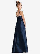 Rear View Thumbnail - Midnight Navy Spaghetti Strap Satin Junior Bridesmaid Dress with Mini Sash