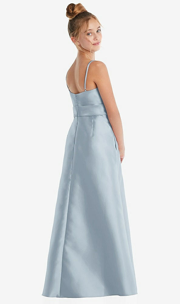 Back View - Mist Spaghetti Strap Satin Junior Bridesmaid Dress with Mini Sash