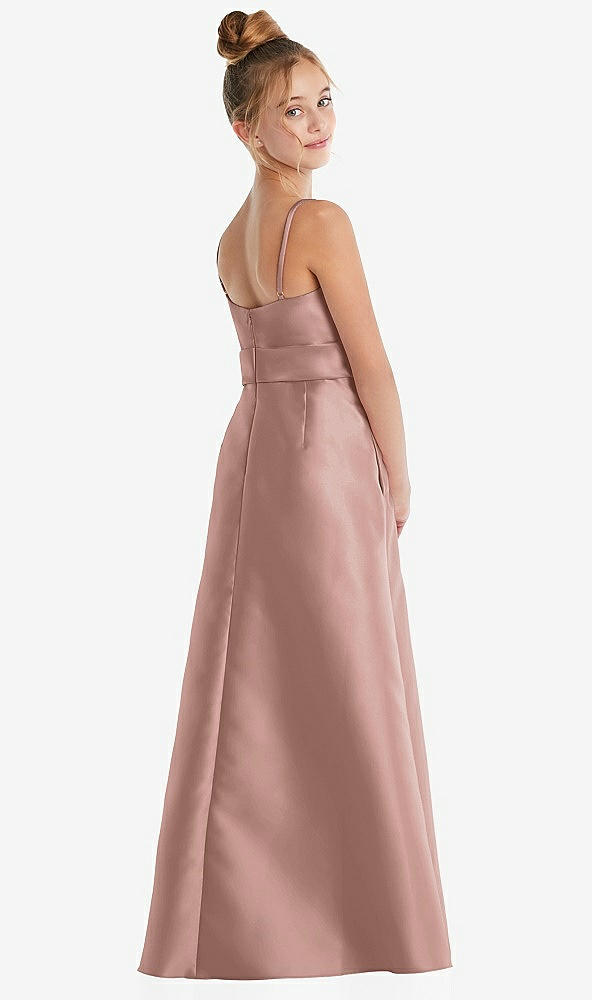 Back View - Neu Nude Spaghetti Strap Satin Junior Bridesmaid Dress with Mini Sash