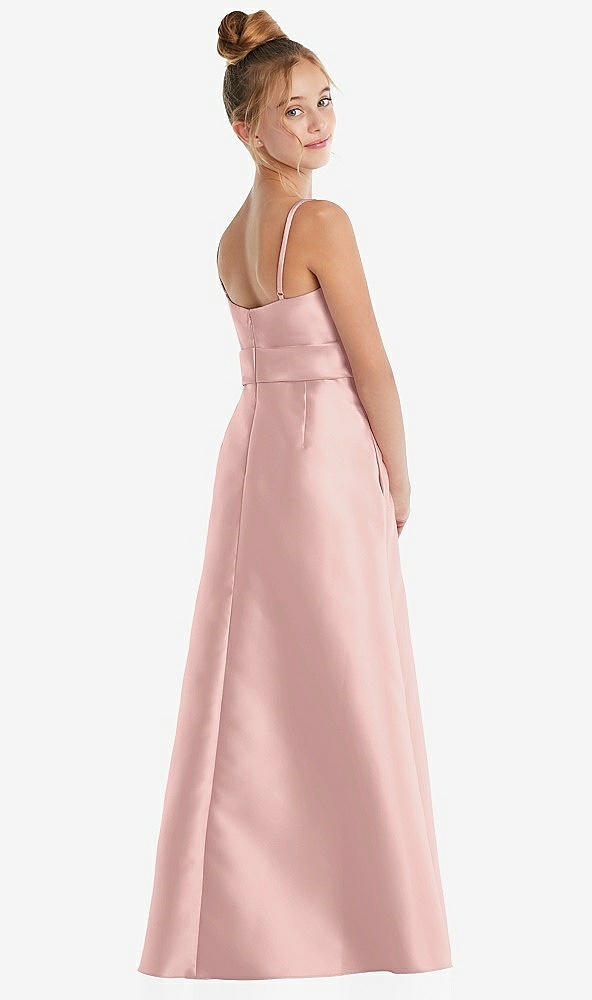 Back View - Rose - PANTONE Rose Quartz Spaghetti Strap Satin Junior Bridesmaid Dress with Mini Sash