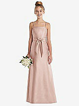 Front View Thumbnail - Toasted Sugar Spaghetti Strap Satin Junior Bridesmaid Dress with Mini Sash