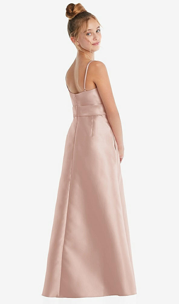 Back View - Toasted Sugar Spaghetti Strap Satin Junior Bridesmaid Dress with Mini Sash