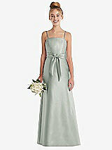 Front View Thumbnail - Willow Green Spaghetti Strap Satin Junior Bridesmaid Dress with Mini Sash