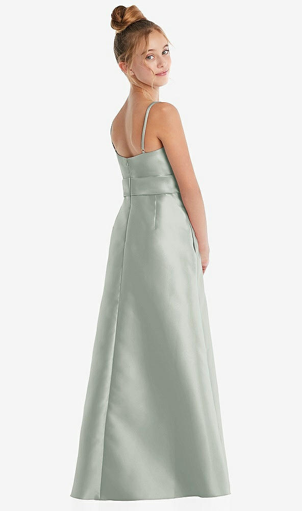 Back View - Willow Green Spaghetti Strap Satin Junior Bridesmaid Dress with Mini Sash