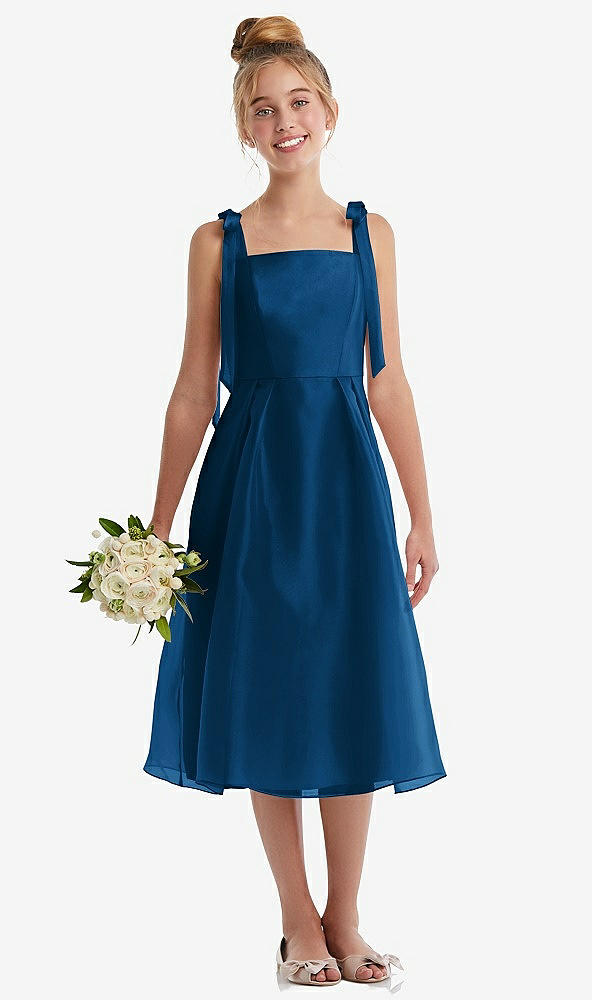 Front View - Comet Tie Shoulder Pleated Full Skirt Junior Bridesmaid Dress