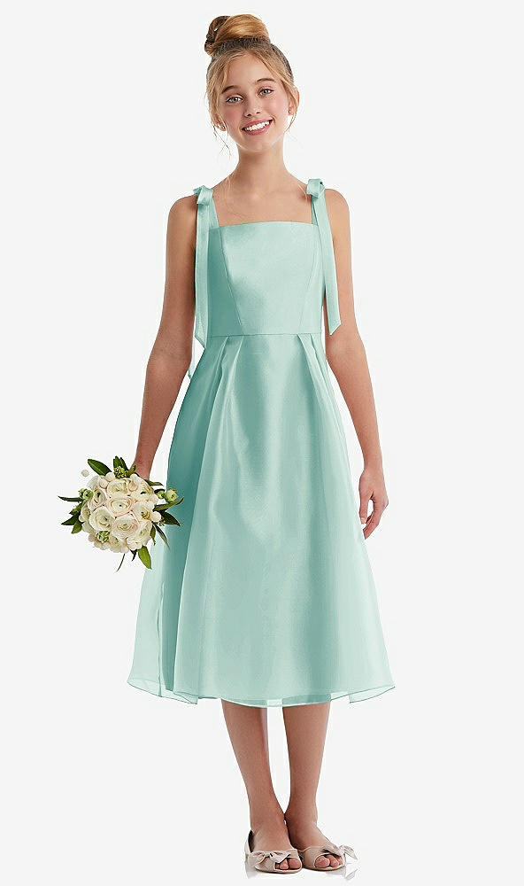 Front View - Coastal Tie Shoulder Pleated Full Skirt Junior Bridesmaid Dress