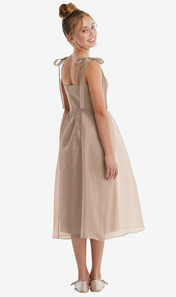 Back View - Topaz Tie Shoulder Pleated Full Skirt Junior Bridesmaid Dress