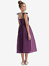 Rear View Thumbnail - Aubergine Tie Shoulder Pleated Full Skirt Junior Bridesmaid Dress