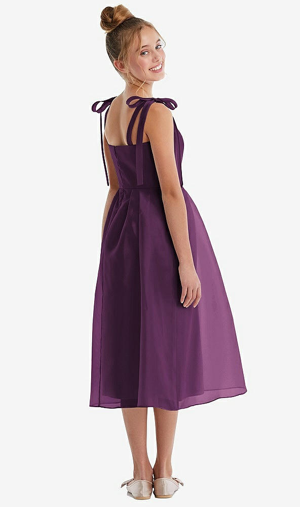 Back View - Aubergine Tie Shoulder Pleated Full Skirt Junior Bridesmaid Dress