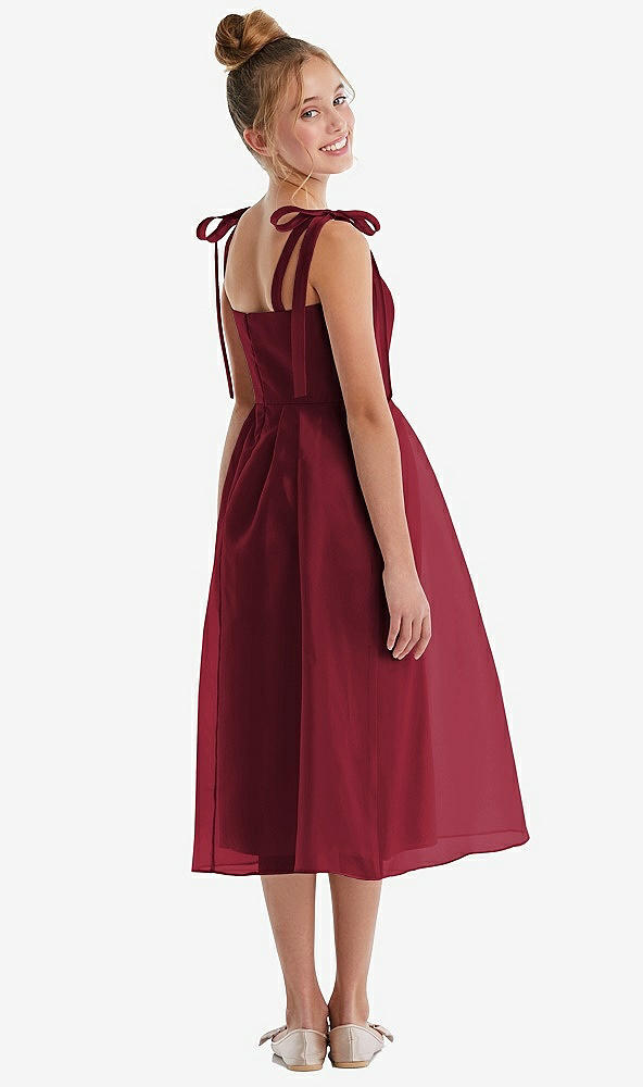 Back View - Claret Tie Shoulder Pleated Full Skirt Junior Bridesmaid Dress