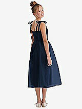 Rear View Thumbnail - Midnight Navy Tie Shoulder Pleated Full Skirt Junior Bridesmaid Dress