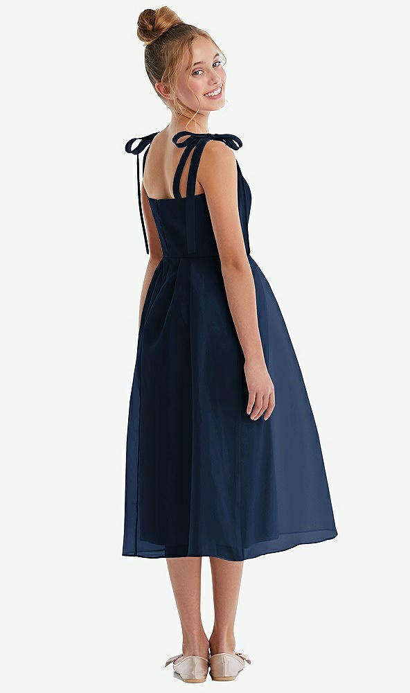 Back View - Midnight Navy Tie Shoulder Pleated Full Skirt Junior Bridesmaid Dress