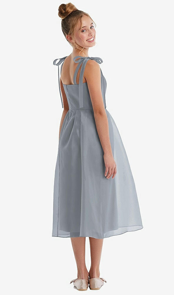 Back View - Platinum Tie Shoulder Pleated Full Skirt Junior Bridesmaid Dress