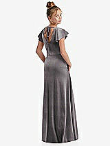 Rear View Thumbnail - Caviar Gray Flutter Sleeve Tie Back Velvet Junior Bridesmaid Dress