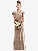 Front View Thumbnail - Topaz Flutter Sleeve Tie Back Velvet Junior Bridesmaid Dress