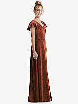 Side View Thumbnail - Auburn Moon Flutter Sleeve Tie Back Velvet Junior Bridesmaid Dress