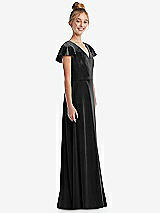 Side View Thumbnail - Black Flutter Sleeve Tie Back Velvet Junior Bridesmaid Dress