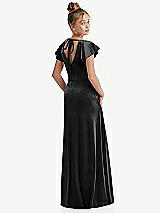 Rear View Thumbnail - Black Flutter Sleeve Tie Back Velvet Junior Bridesmaid Dress