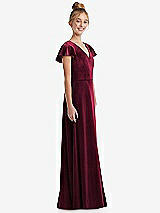 Side View Thumbnail - Cabernet Flutter Sleeve Tie Back Velvet Junior Bridesmaid Dress