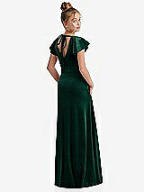 Rear View Thumbnail - Evergreen Flutter Sleeve Tie Back Velvet Junior Bridesmaid Dress