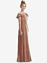 Side View Thumbnail - Tawny Rose Flutter Sleeve Tie Back Velvet Junior Bridesmaid Dress