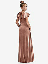 Rear View Thumbnail - Tawny Rose Flutter Sleeve Tie Back Velvet Junior Bridesmaid Dress