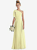 Front View Thumbnail - Butter Yellow One-Shoulder Scarf Bow Chiffon Junior Bridesmaid Dress