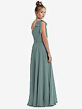 Rear View Thumbnail - Icelandic One-Shoulder Scarf Bow Chiffon Junior Bridesmaid Dress