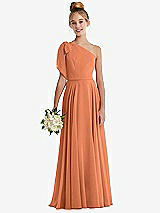 Front View Thumbnail - Sweet Melon One-Shoulder Scarf Bow Chiffon Junior Bridesmaid Dress