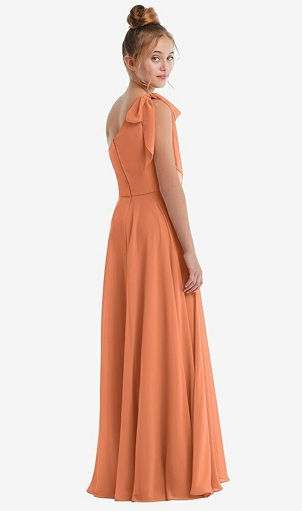 Back View - Sweet Melon One-Shoulder Scarf Bow Chiffon Junior Bridesmaid Dress