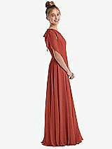 Side View Thumbnail - Amber Sunset One-Shoulder Scarf Bow Chiffon Junior Bridesmaid Dress