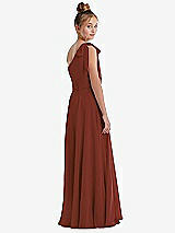 Rear View Thumbnail - Auburn Moon One-Shoulder Scarf Bow Chiffon Junior Bridesmaid Dress