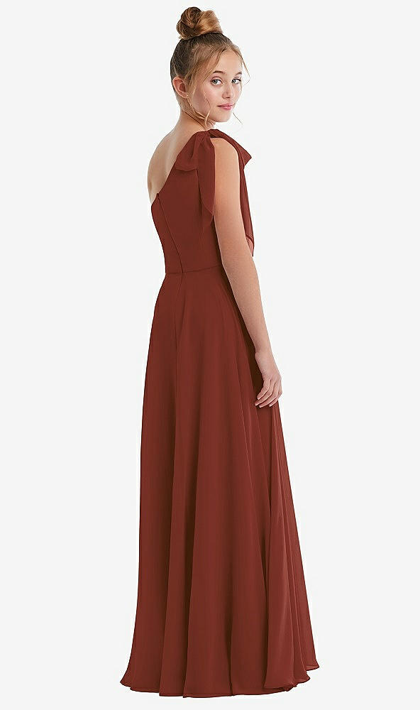 Back View - Auburn Moon One-Shoulder Scarf Bow Chiffon Junior Bridesmaid Dress