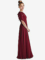 Side View Thumbnail - Burgundy One-Shoulder Scarf Bow Chiffon Junior Bridesmaid Dress