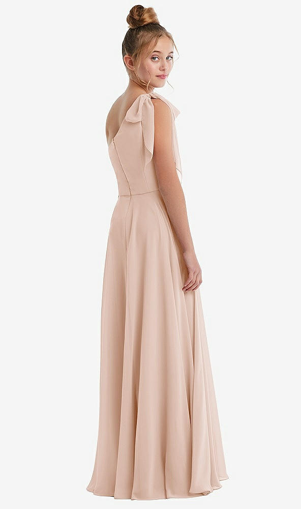 Back View - Cameo One-Shoulder Scarf Bow Chiffon Junior Bridesmaid Dress