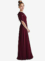 Side View Thumbnail - Cabernet One-Shoulder Scarf Bow Chiffon Junior Bridesmaid Dress