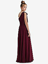 Rear View Thumbnail - Cabernet One-Shoulder Scarf Bow Chiffon Junior Bridesmaid Dress