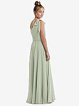 Rear View Thumbnail - Celadon One-Shoulder Scarf Bow Chiffon Junior Bridesmaid Dress