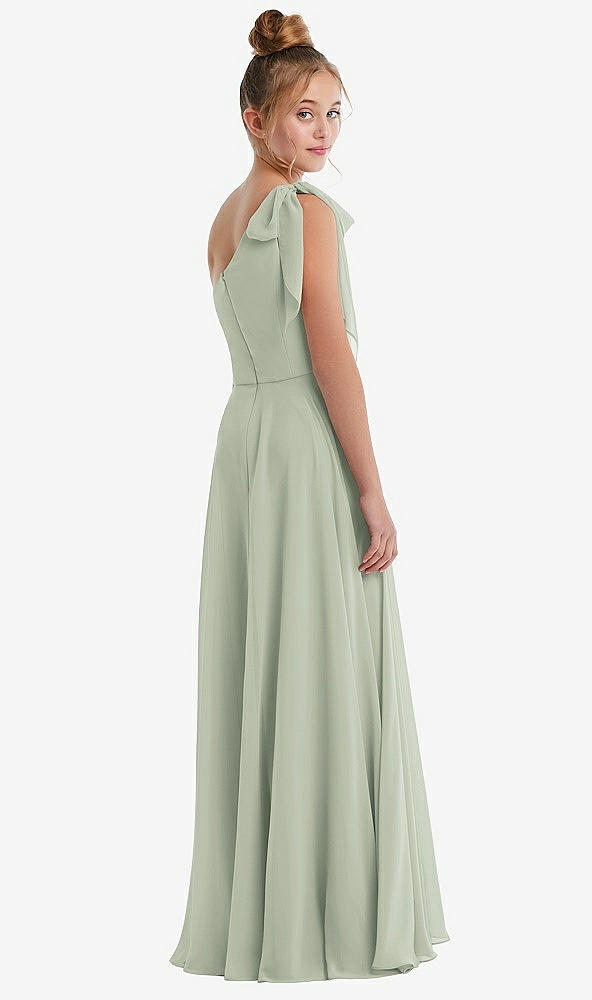 Back View - Celadon One-Shoulder Scarf Bow Chiffon Junior Bridesmaid Dress