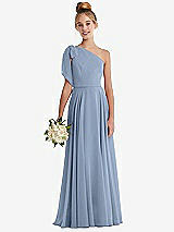 Front View Thumbnail - Cloudy One-Shoulder Scarf Bow Chiffon Junior Bridesmaid Dress